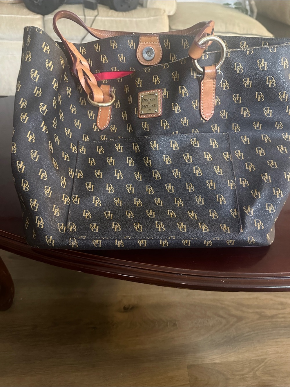 Dooney & Bourke Brown and Tan Logo-Print Shoulder Tote large